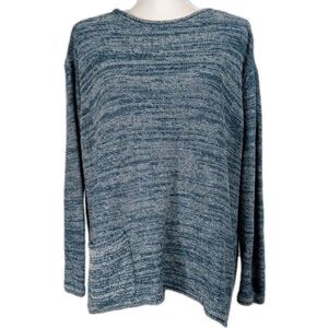 J JILL PURE JILL 100% Cotton Sweater Pullover Marled Blue Cream Large P Coastal